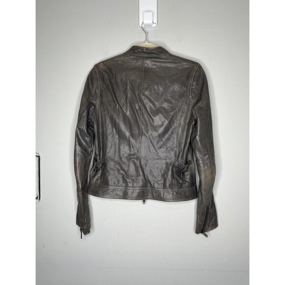 Vince Jacket Womens Medium Brown Leather Moto Zip Pockets Buckle Accent - Picture 7 of 7